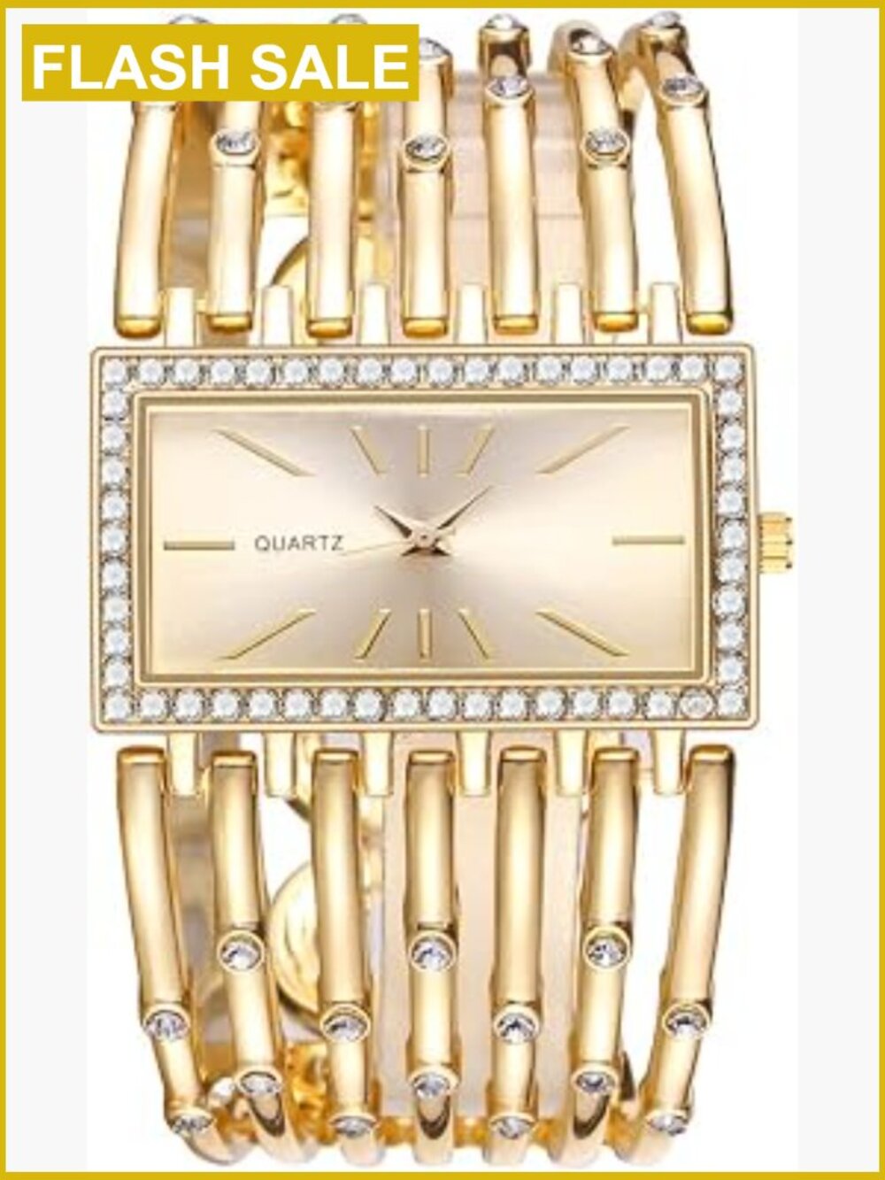 Luxury Rectangular Analog Quartz Wrist Watch with Crystal Accents